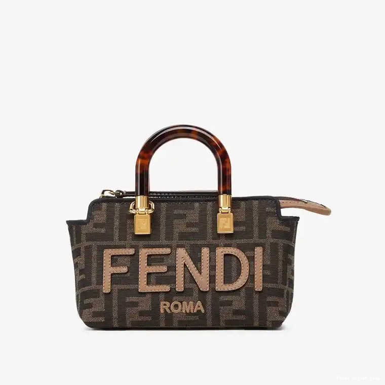 Affordable Logo FF ROMA In The Mini Fabric Fendi By Bag Motif Boston Brown Way 0611